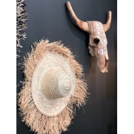 Chapeau de paille à frange - Décoration murale- Déco bohéme