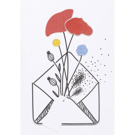Carte fleurie et colorée en relief avec une enveloppe dessinée