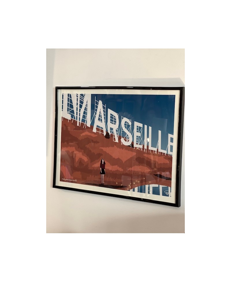 Affiche vintage Marseille avec cadre noir 60x90cm