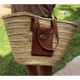 Panier osier anses cuir et bandana