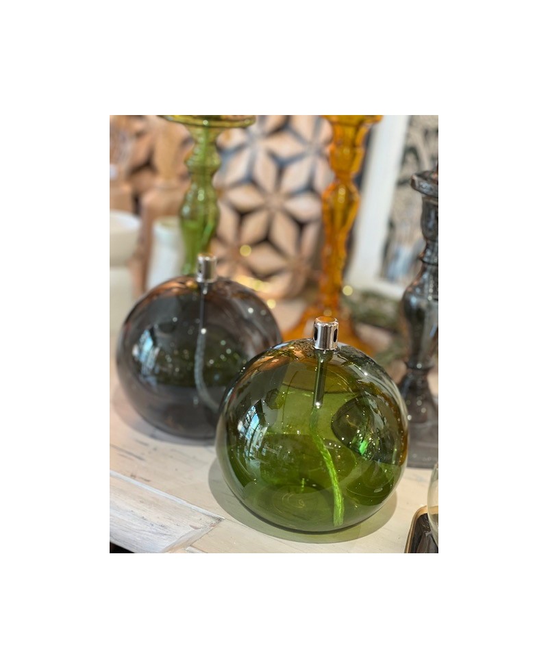 Lampe à huile sphère verre transparent Vert Gris Rose pour déco chic
